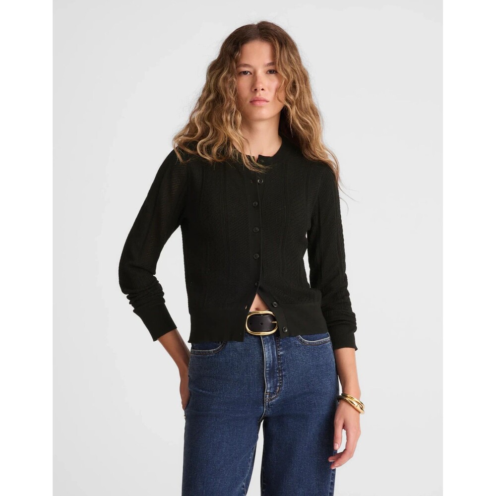 Madewell Cardigan Sweater Womens XL Black Pointelle Knit Casual Preppy NX204 NWT